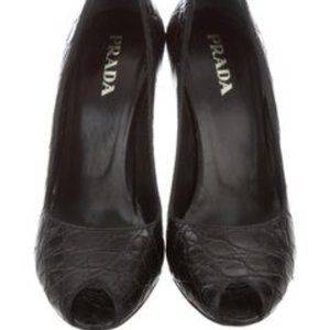 Like New- Prada crocodile leather peep-toe stilettos! Comes w/ dust-bag.